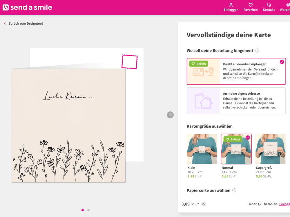 Send a smile Geburtstagskarte Adressen eingeben